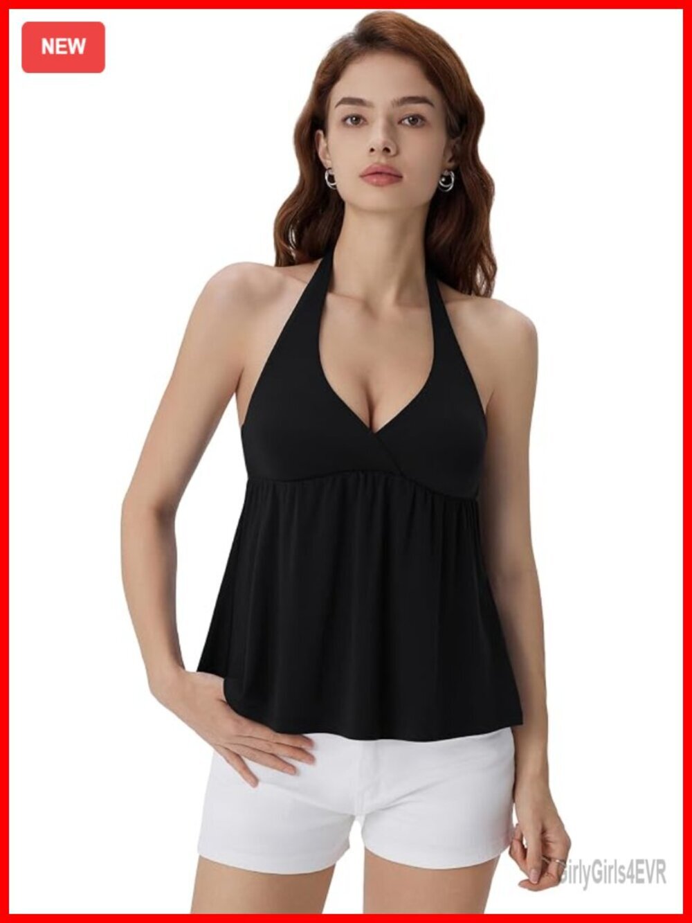 Padded Halter Babydoll Top - Flowy Peplum Tank - Going Out Top with Built-In Bra